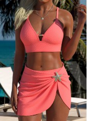 Peach Red Mid Waisted Three-piece Bikini Set | thumb picture 
