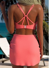 Peach Red Mid Waisted Three-piece Bikini Set | thumb picture 