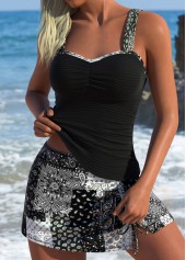 Black Mid Waisted Drawstring Paisley Print Tankini Set | thumb picture 
