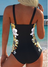 Black Random Floral Print One Piece Swimwear | thumb picture 