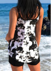 Black Mid Waisted Curved Hem Floral Print Tankini Set | thumb picture 