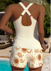 Beige Mid Waisted Tummy Coverage Star Print Tankini Set | thumb picture 