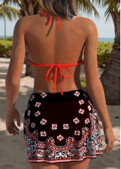 Red Low Waisted Three-piece Tribal Print Bikini Set | thumb picture 