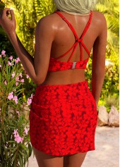 Red Mid Waisted Three-piece Floral Print Bikini Set | thumb picture 