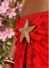 Red Mid Waisted Three-piece Floral Print Bikini Set | thumb picture 