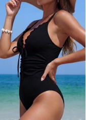 Black Wrap V-Neck One Piece Swimwear | thumb picture 