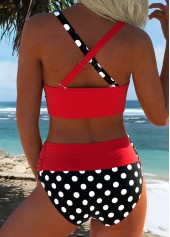 Red Mid Waisted Surplice Polka Dot Bikini Set | thumb picture 