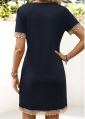 Navy Short Patchwork V Neck Dress | thumb picture 