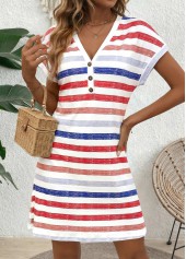 Multi Color Striped Short Tummy Coverage V Neck Dress