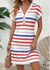 Multi Color Striped Short Tummy Coverage V Neck Dress | thumb picture 