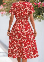 Red Ditsy Floral Print Smocked Short Sleeve Dress | thumb picture 