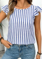 Blue Striped Tummy Coverage Short Sleeve Tank Top | thumb picture 