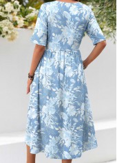Light Blue Floral Print Shirred Short Sleeve Dress | thumb picture 