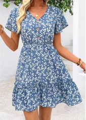 Dusty Blue Ditsy Floral Print Short Patchwork Dress | thumb picture 