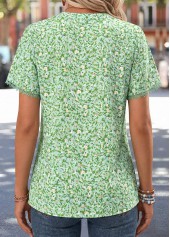 Light Green Ditsy Floral Print Lace Trim T Shirt | thumb picture 