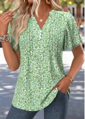 Light Green Ditsy Floral Print Lace Trim T Shirt | thumb picture 