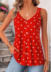 Red Geometric Print Curved Hem Sleeveless Tank Top