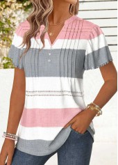 Multi Color Striped Curved Hem Short Sleeve T Shirt | thumb picture 