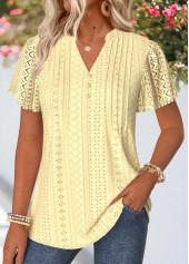 Light Yellow Curved Hem Short Sleeve T Shirt