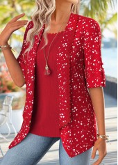 Red Geometric Print Half Sleeve Fake Two Piece Twinset | thumb picture 