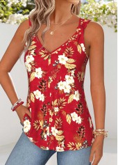 Red Floral Print Curved Hem Sleeveless Tank Top | thumb picture 