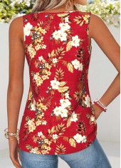 Red Floral Print Curved Hem Sleeveless Tank Top | thumb picture 