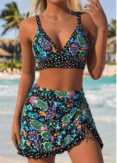 Black Mid Waisted Two-piece Tribal Print Bikini Set