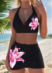 Black Mid Waisted Two-piece Floral Print Bikini Set | thumb picture 
