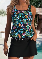 Black Mid Waisted Two-piece Tribal Print Tankini Set