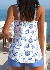 Blue Mid Waisted Twist Marine Life Print Tankini Set | thumb picture 