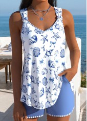 Blue Mid Waisted Twist Marine Life Print Tankini Set | thumb picture 