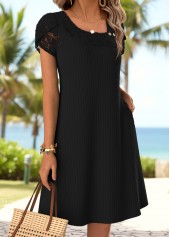 Black Short Double Side Pockets Asymmetrical Neck Dress | thumb picture 