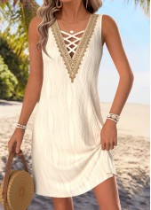 Beige Short Tummy Coverage Sleeveless V Neck Dress