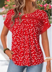 Red Heart Print Patchwork Short Sleeve T Shirt | thumb picture 