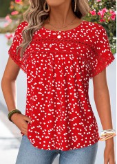 Red Heart Print Patchwork Short Sleeve T Shirt
