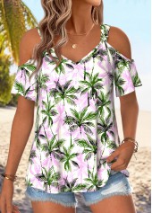 Multi Color Tropical Plants Print Twist T Shirt | thumb picture 