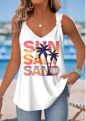 White Letter Print Tie Strappy V Neck Tank Top