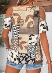 Light Coffee Tribal Print Twist Short Sleeve T Shirt | thumb picture 