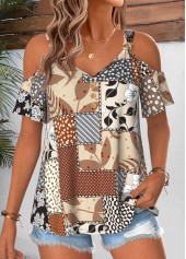 Light Coffee Tribal Print Twist Short Sleeve T Shirt | thumb picture 