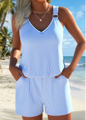 Light Blue Pocket Striped One Piece Swimwear | thumb picture 