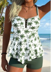 Sage Green Mid Waisted Hollow Out Tankini Set