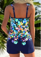 Navy Mid Waisted Pocket Floral Print Tankini Set | thumb picture 