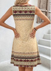 Light Camel Tribal Print Short Tummy Coverage Sleeveless Dress | thumb picture 