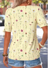 Light Yellow Floral Print Tie Short Sleeve T Shirt | thumb picture 