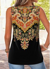 Black Tribal Print Tie Sleeveless V Neck Tank Top | thumb picture 