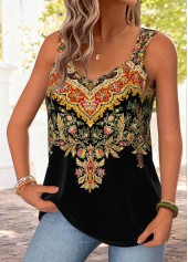 Black Tribal Print Tie Sleeveless V Neck Tank Top | thumb picture 