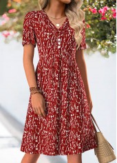 Wine Red Ditsy Floral Print Tuck Stitch Dress | thumb picture 