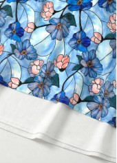 Blue Floral Print Short Shirred Sleeveless Round Neck Dress | thumb picture 