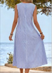 Blue Striped Patchwork Sleeveless Round Neck Dress | thumb picture 