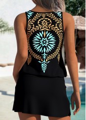 Black Mid Waisted Two-piece Tribal Print Tankini Set | thumb picture 